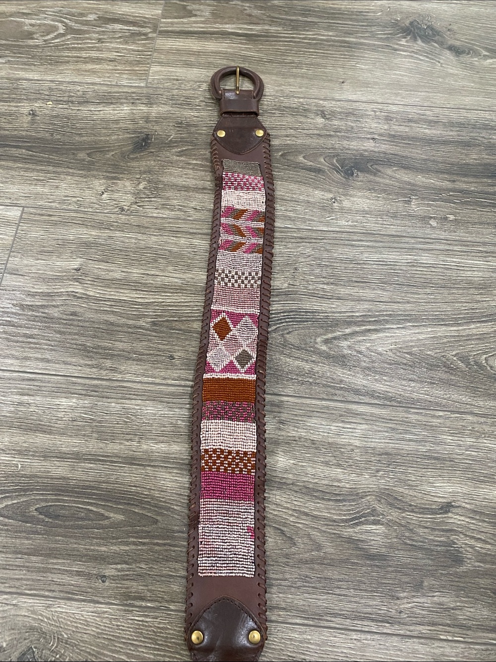 Boho Woven Pink & Brown Leather Belt